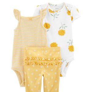 9M Carter's Baby Girls 3-piece Floral Stripe & Dot Set | Bodysuits & Pants